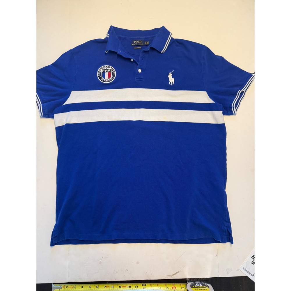 Polo Ralph Lauren France Custom Slim Fit Polo Shirt Blue White XXL 710700486001